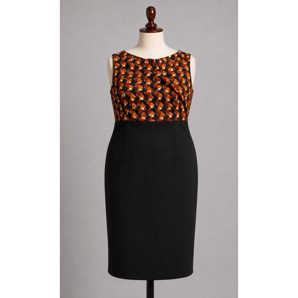 Danny & Nicole Plus Size 22W Sheath Dress Black Orange Geometric 38”